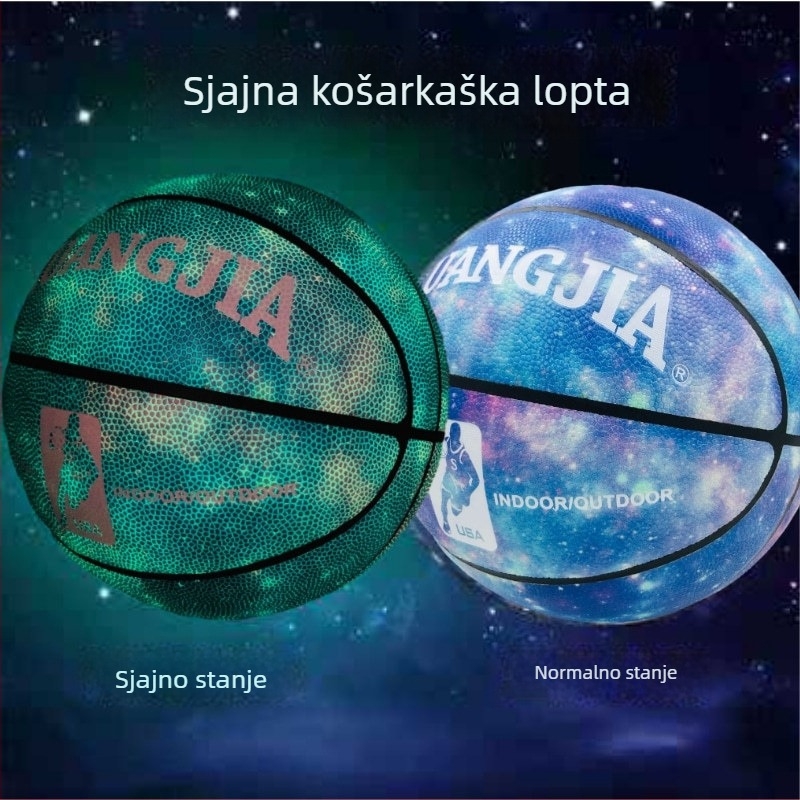 Luminiscirajuća, fluorescencijska i reflektirajuća košarkaška lopta, veličina 5 za djecu i veličina 7 za odrasle, standardna.