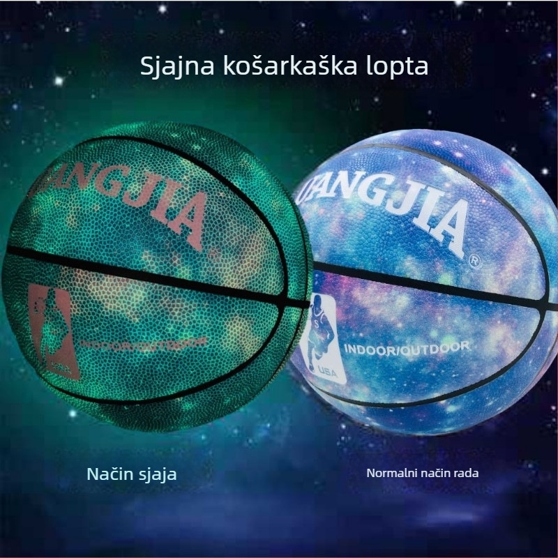 Luminiscirajuća, fluorescencijska i reflektirajuća košarkaška lopta, veličina 5 za djecu i veličina 7 za odrasle, standardna.