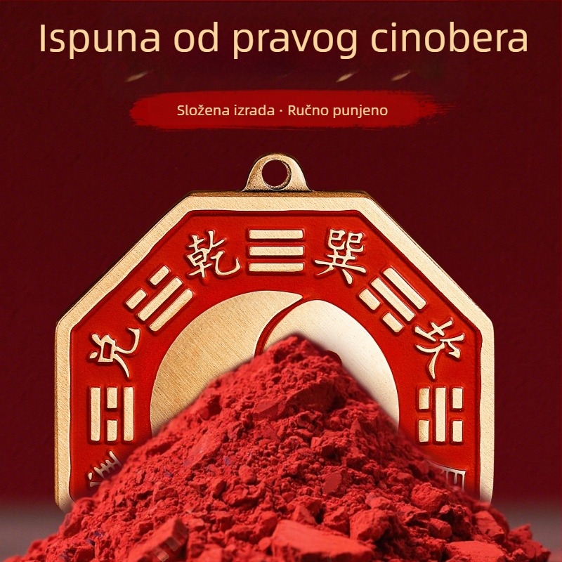 Taoistički mesing privjesak s cinnabarom, pet elemenata, Bagua ogledalo, privjesak za ključeve