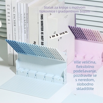 Modularni stolni organizator u gradientnim bojama s držačem za knjige u stilu tipki, stalak za čitanje i fiksni klip za knjige, stolni prostor za pohranu