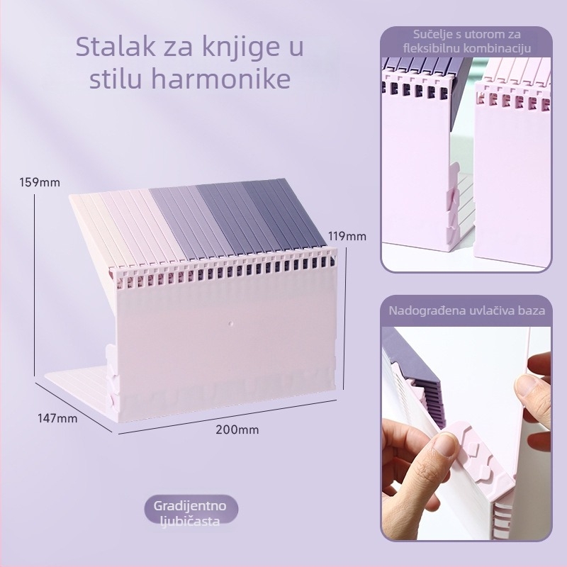 Modularni stolni organizator u gradientnim bojama s držačem za knjige u stilu tipki, stalak za čitanje i fiksni klip za knjige, stolni prostor za pohranu