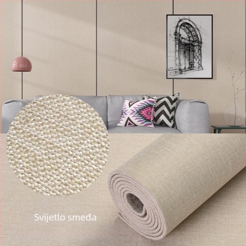 Samoljepljiva tapeta s izgledom lana, debeli sloj, netkani materijal, za spavaću sobu, dnevni boravak i hotel.