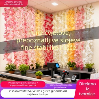 Umjetni cvjetovi sakure od ratana – svadbena pozadina s cvjetnim zidom i stropnim ogradama