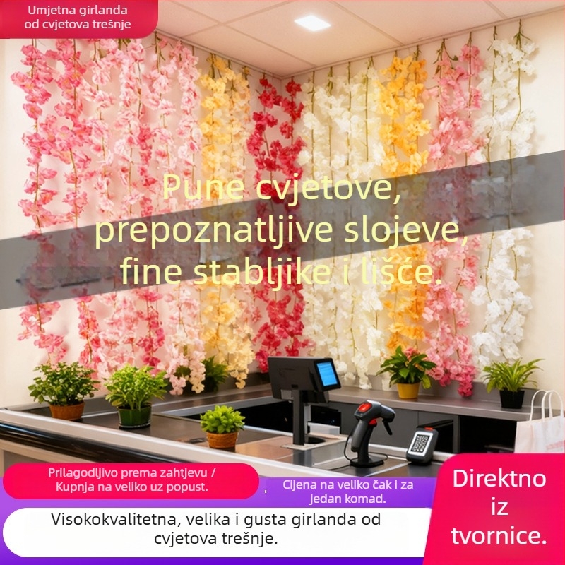 Umjetni cvjetovi sakure od ratana – svadbena pozadina s cvjetnim zidom i stropnim ogradama