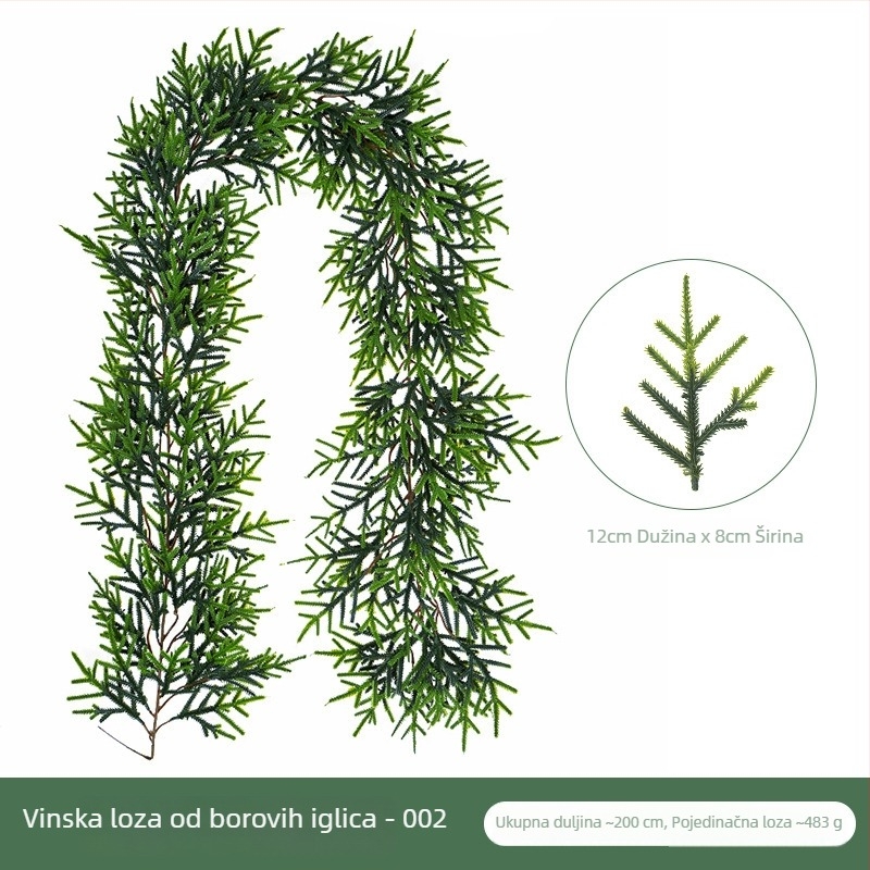 Umjetna božićna ratanska zavjesa za zid sa zelenim lišćem, borovim iglicama i čempresom, visina 100–200 cm
