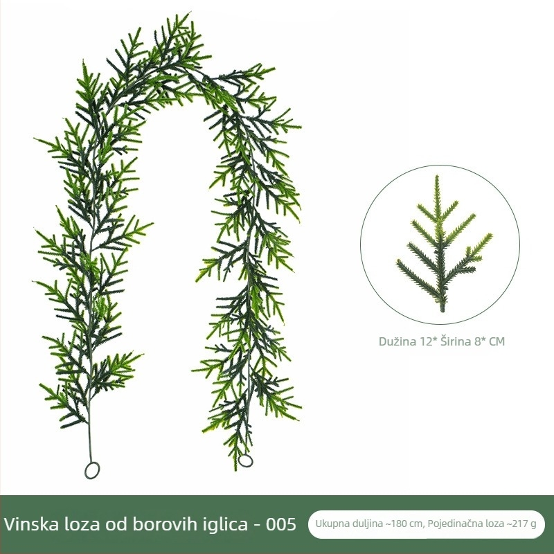 Umjetna božićna ratanska zavjesa za zid sa zelenim lišćem, borovim iglicama i čempresom, visina 100–200 cm