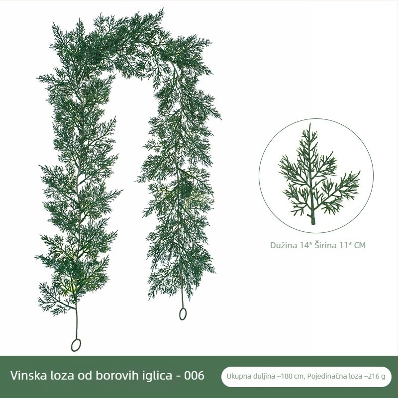 Umjetna božićna ratanska zavjesa za zid sa zelenim lišćem, borovim iglicama i čempresom, visina 100–200 cm