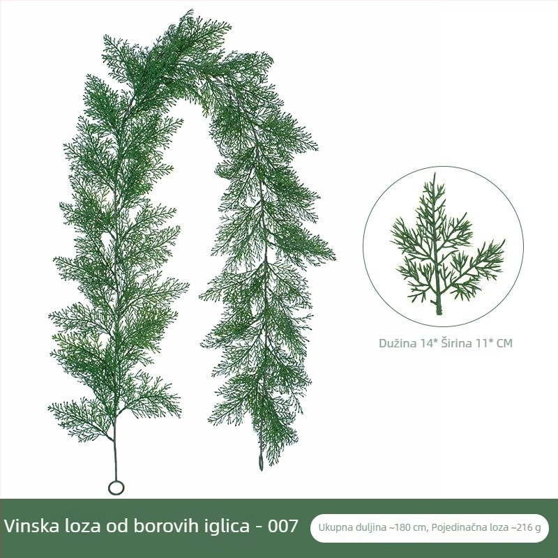 Umjetna božićna ratanska zavjesa za zid sa zelenim lišćem, borovim iglicama i čempresom, visina 100–200 cm