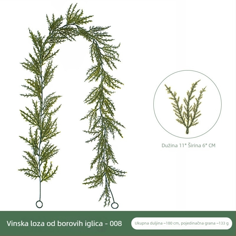 Umjetna božićna ratanska zavjesa za zid sa zelenim lišćem, borovim iglicama i čempresom, visina 100–200 cm