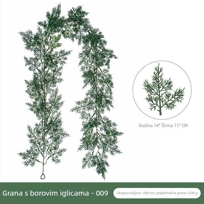 Umjetna božićna ratanska zavjesa za zid sa zelenim lišćem, borovim iglicama i čempresom, visina 100–200 cm