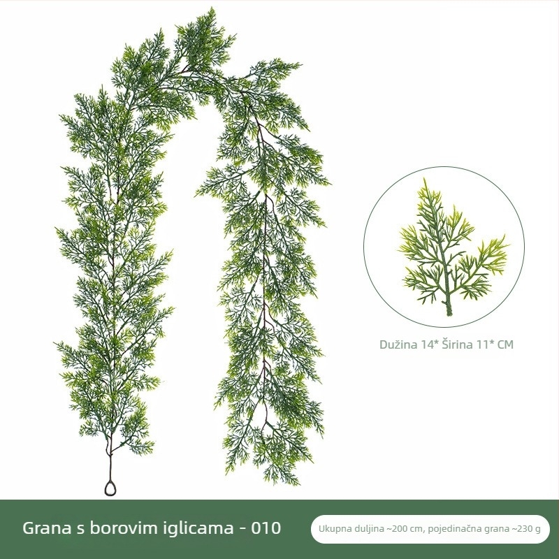 Umjetna božićna ratanska zavjesa za zid sa zelenim lišćem, borovim iglicama i čempresom, visina 100–200 cm