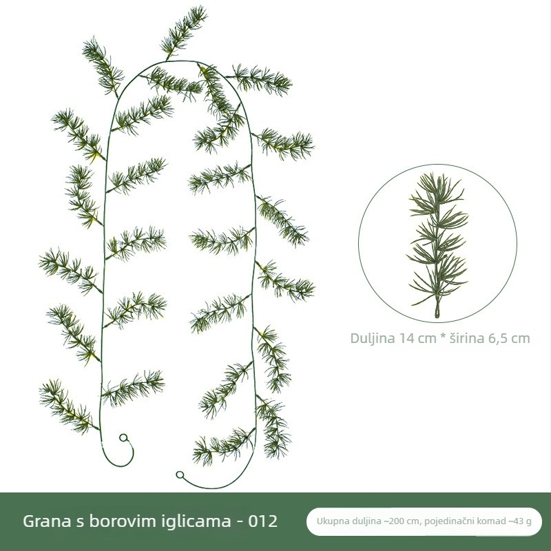 Umjetna božićna ratanska zavjesa za zid sa zelenim lišćem, borovim iglicama i čempresom, visina 100–200 cm