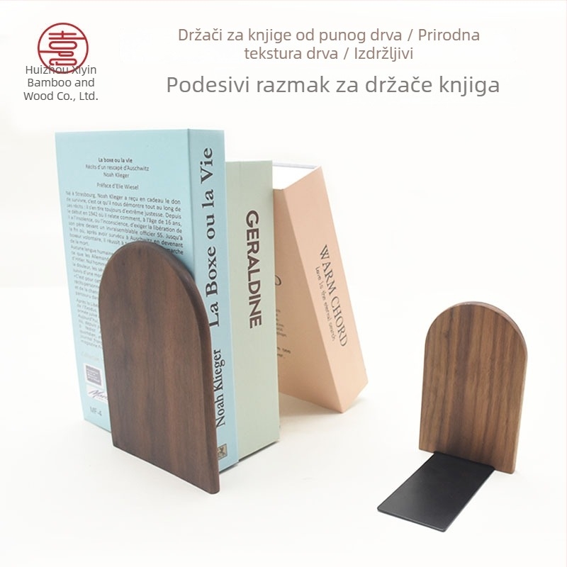 Stojak za knjige od crnog oraha, masivno drvo, podesivi držač za knjige i stolni organizator