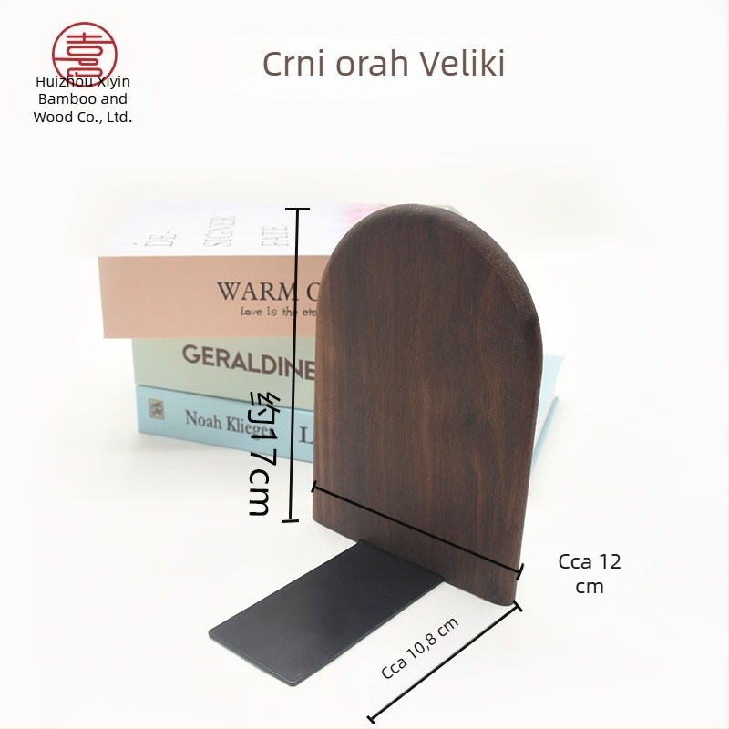 Stojak za knjige od crnog oraha, masivno drvo, podesivi držač za knjige i stolni organizator
