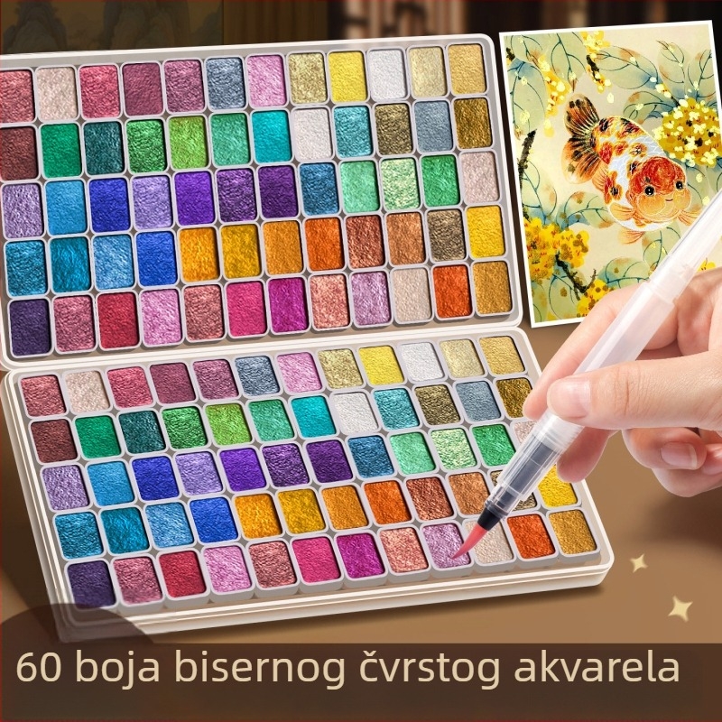 60 čvrstih biserno sjajnih akvarel boja za manikuru, kineskog stila cvjetni motivi i Dunhuang inspirirane slike