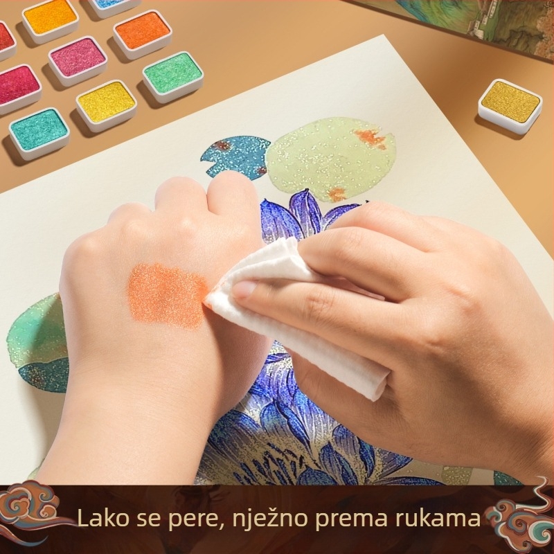 60 čvrstih biserno sjajnih akvarel boja za manikuru, kineskog stila cvjetni motivi i Dunhuang inspirirane slike
