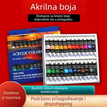 Set dječjih akrilnih boja, 24 boje, cijevi 12 ml, uključuje akvarel i gouache, umjetnički pribor