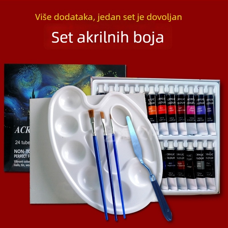 Set dječjih akrilnih boja, 24 boje, cijevi 12 ml, uključuje akvarel i gouache, umjetnički pribor