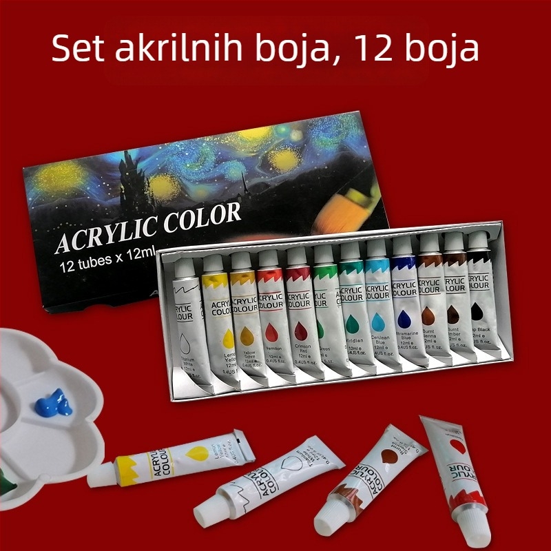 Set dječjih akrilnih boja, 24 boje, cijevi 12 ml, uključuje akvarel i gouache, umjetnički pribor