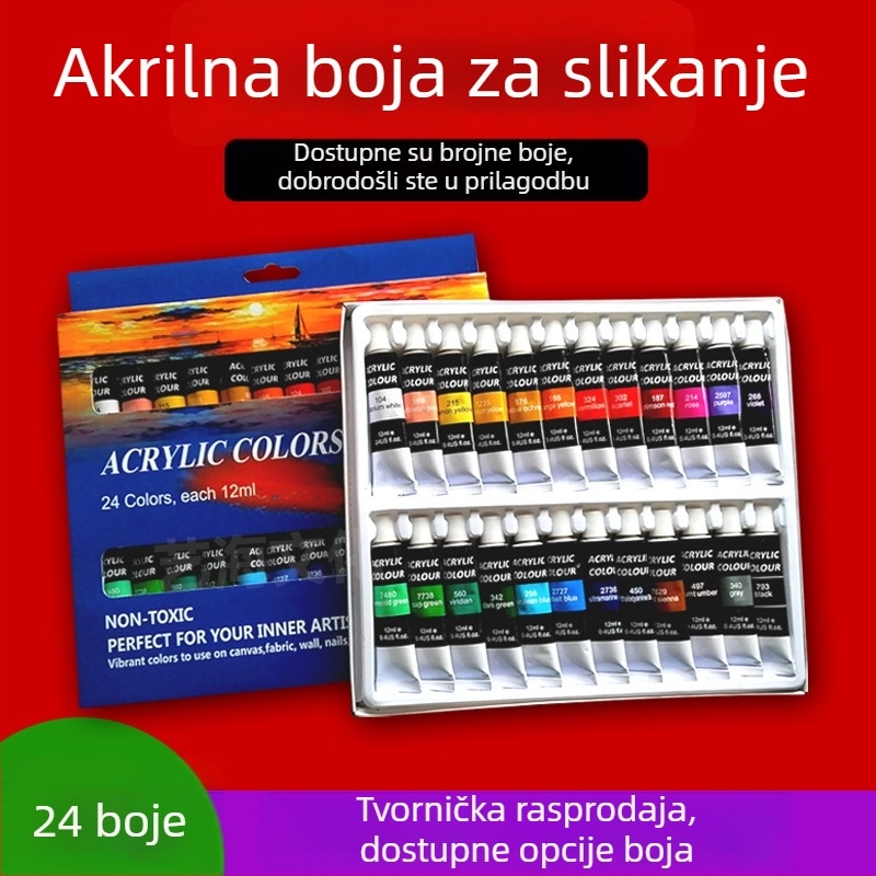 Set dječjih akrilnih boja, 24 boje, cijevi 12 ml, uključuje akvarel i gouache, umjetnički pribor