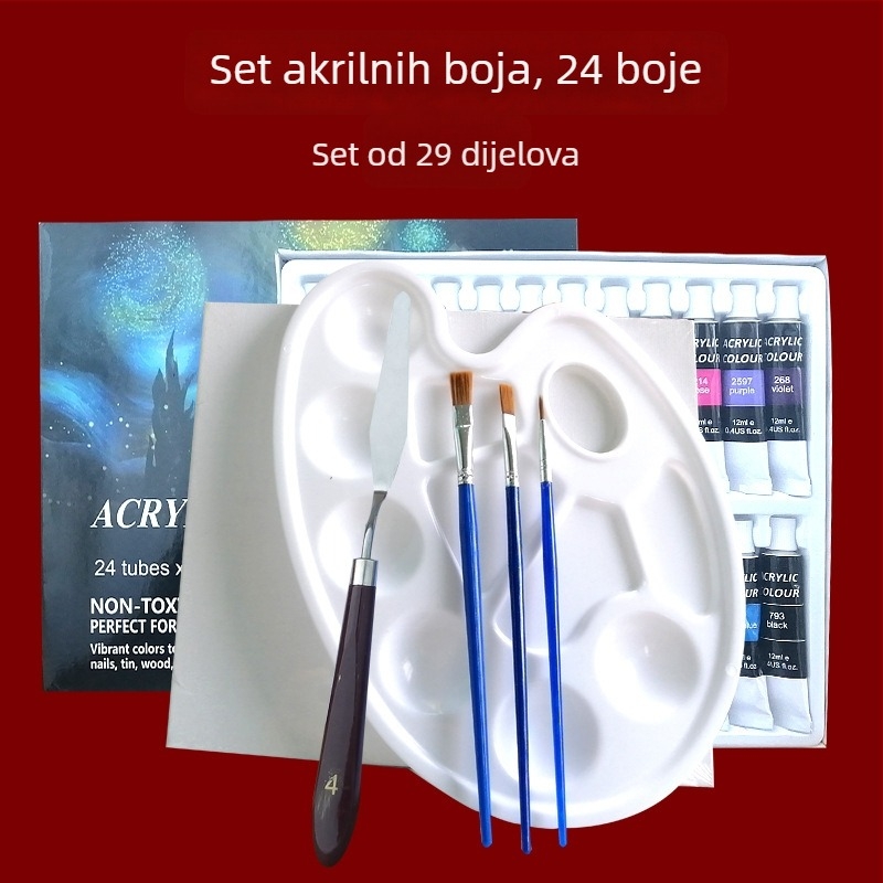 Set dječjih akrilnih boja, 24 boje, cijevi 12 ml, uključuje akvarel i gouache, umjetnički pribor