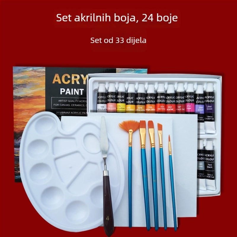 Set dječjih akrilnih boja, 24 boje, cijevi 12 ml, uključuje akvarel i gouache, umjetnički pribor