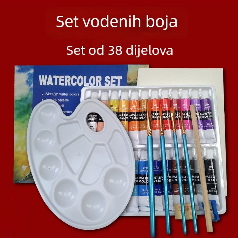 Set dječjih akrilnih boja, 24 boje, cijevi 12 ml, uključuje akvarel i gouache, umjetnički pribor