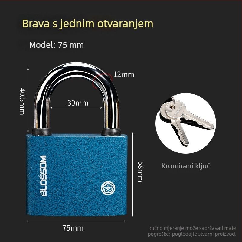 Plum Blossom brava s bakrenim jezgrom, plavi otporan na vodu i hrđu, vanjska željezna brava za ormariće i skladišta