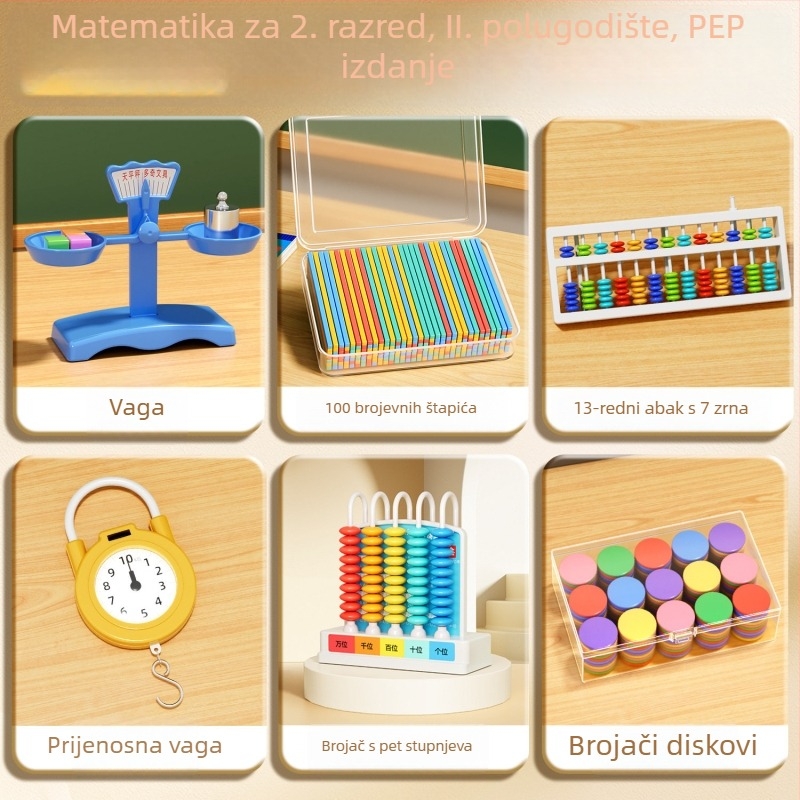 Abakus set za drugi razred matematike s brojačkim štapićima i okruglim pločicama