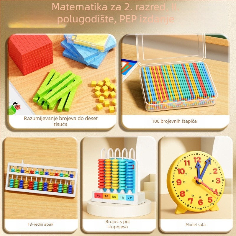Abakus set za drugi razred matematike s brojačkim štapićima i okruglim pločicama