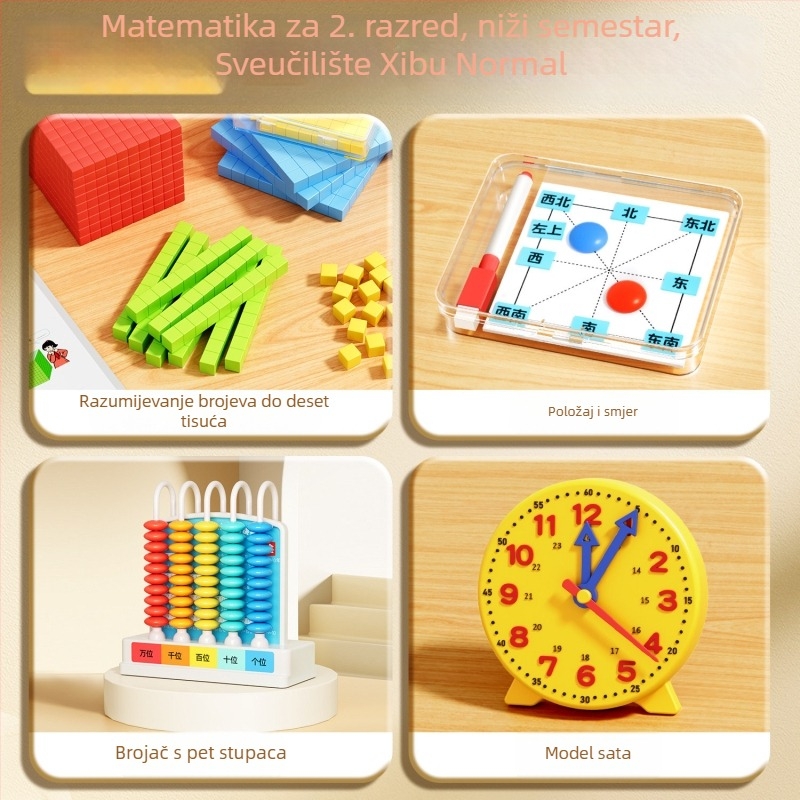 Abakus set za drugi razred matematike s brojačkim štapićima i okruglim pločicama