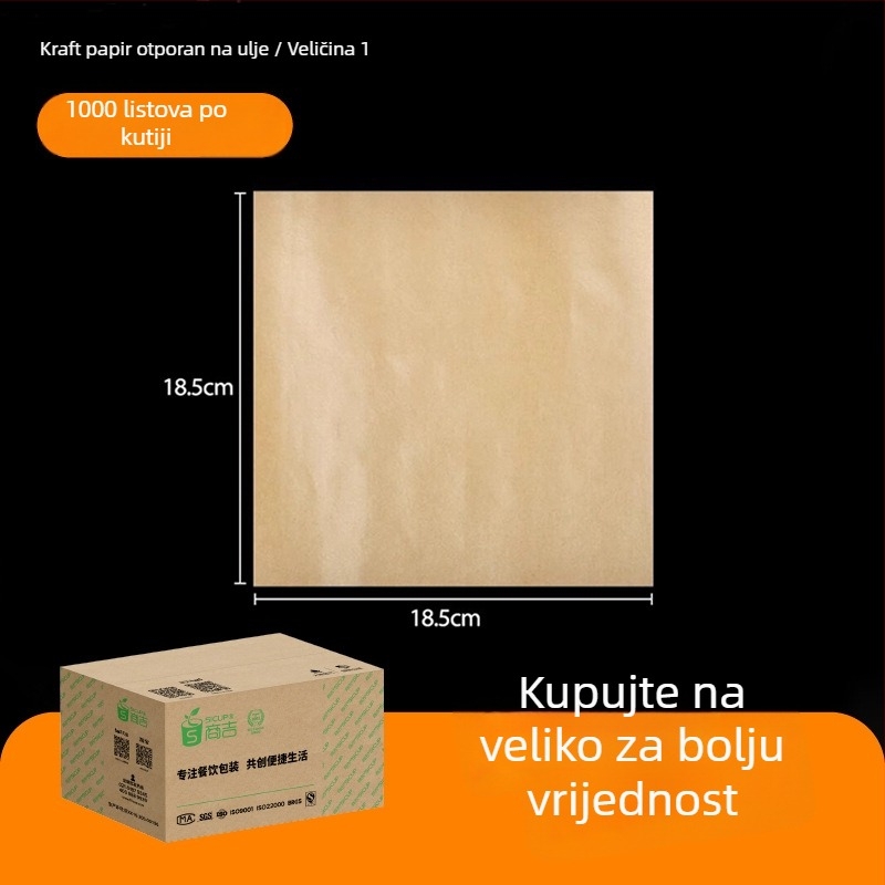 Kraft papir otporan na masnoću za pakiranje hrane, pečenje i omatanje burgera, 1000 listova