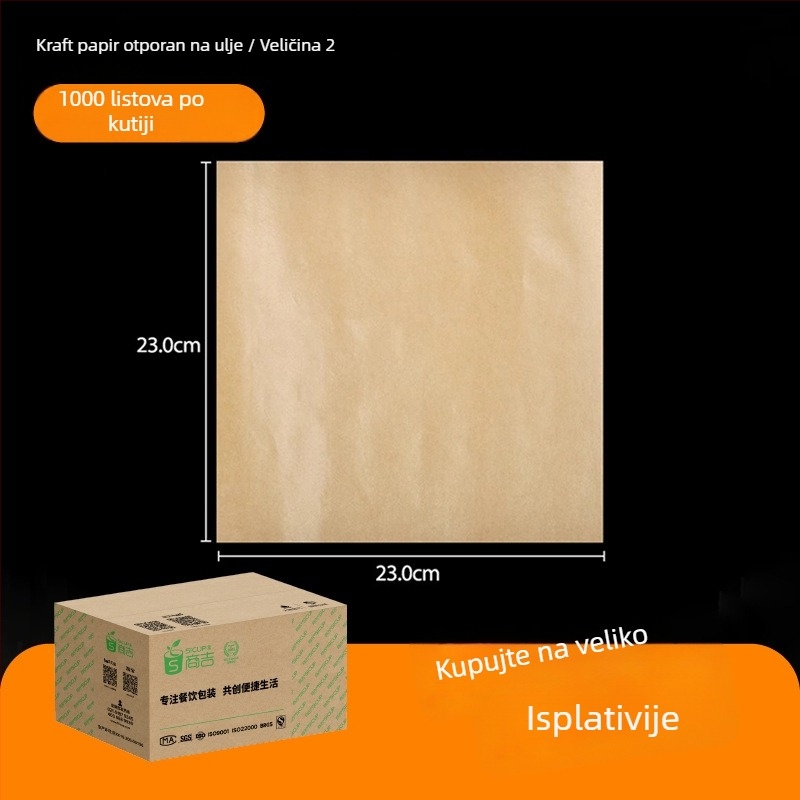 Kraft papir otporan na masnoću za pakiranje hrane, pečenje i omatanje burgera, 1000 listova