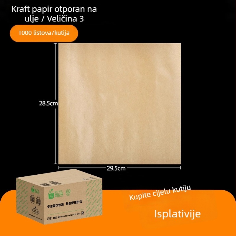 Kraft papir otporan na masnoću za pakiranje hrane, pečenje i omatanje burgera, 1000 listova