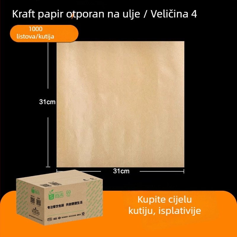 Kraft papir otporan na masnoću za pakiranje hrane, pečenje i omatanje burgera, 1000 listova