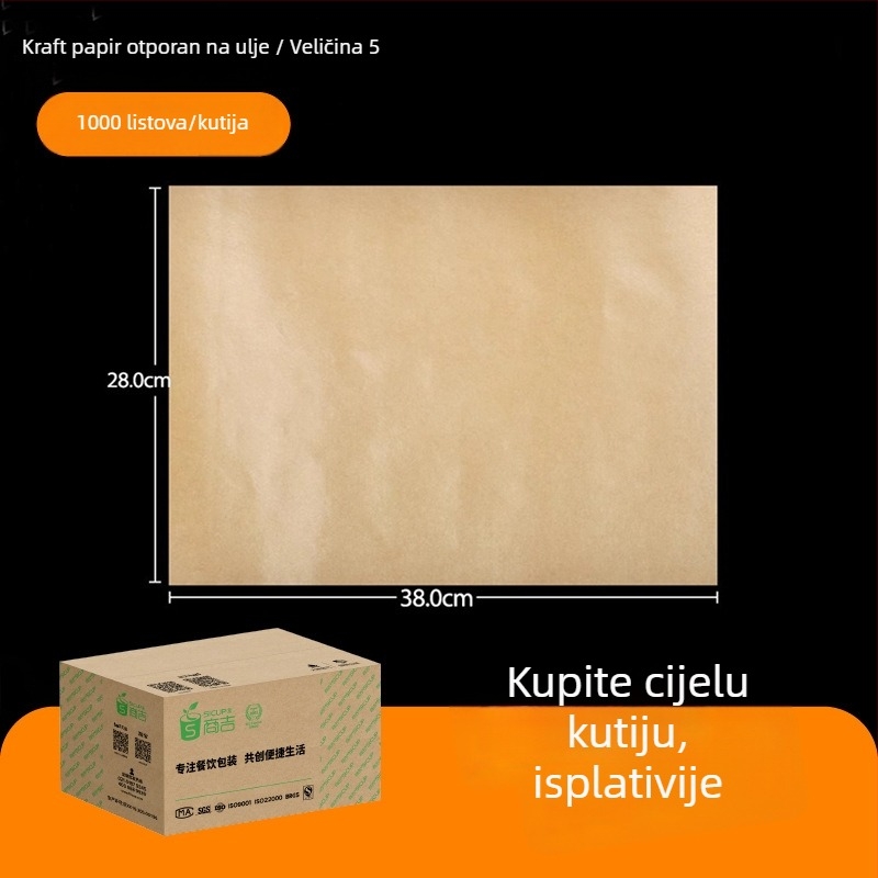 Kraft papir otporan na masnoću za pakiranje hrane, pečenje i omatanje burgera, 1000 listova