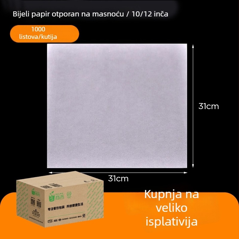 Kraft papir otporan na masnoću za pakiranje hrane, pečenje i omatanje burgera, 1000 listova