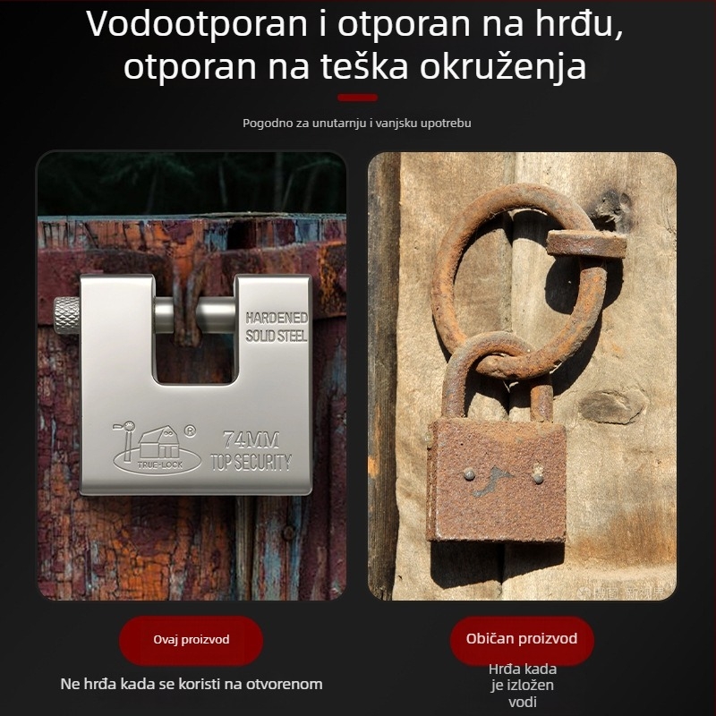 Veliki pravokutni katanc za metalna skladišna vrata, protivkrađa za kućnu upotrebu, vodootporan i otporan na provalu, horizontalni dizajn za ulazna vrata
