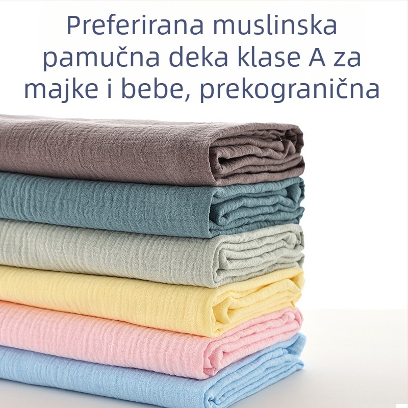 Pamučna crepe deka za zavijanje, dvostruki sloj, novorođenče, jednobojna, proljeće i jesen
