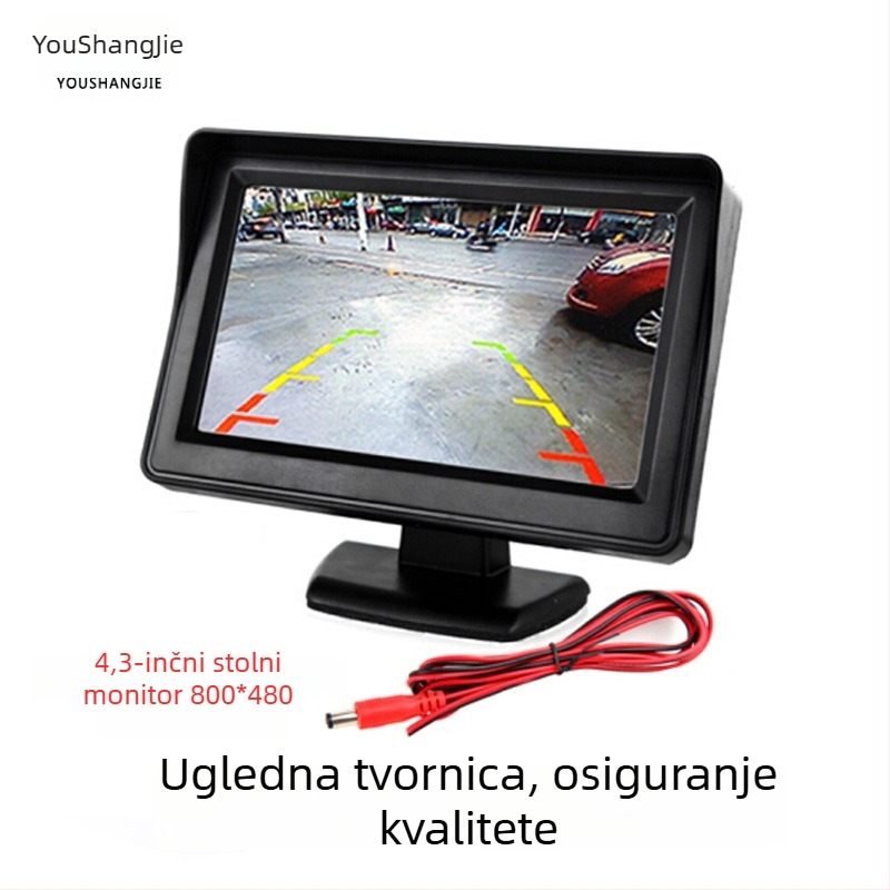 12-24V vizualni zaslon za vožnju unatrag za automobil, 4,3-inčni stolni zaslon s podesivim 4 LED diodama