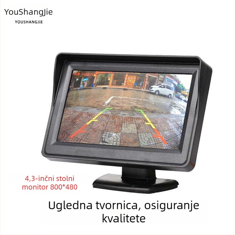 12-24V vizualni zaslon za vožnju unatrag za automobil, 4,3-inčni stolni zaslon s podesivim 4 LED diodama