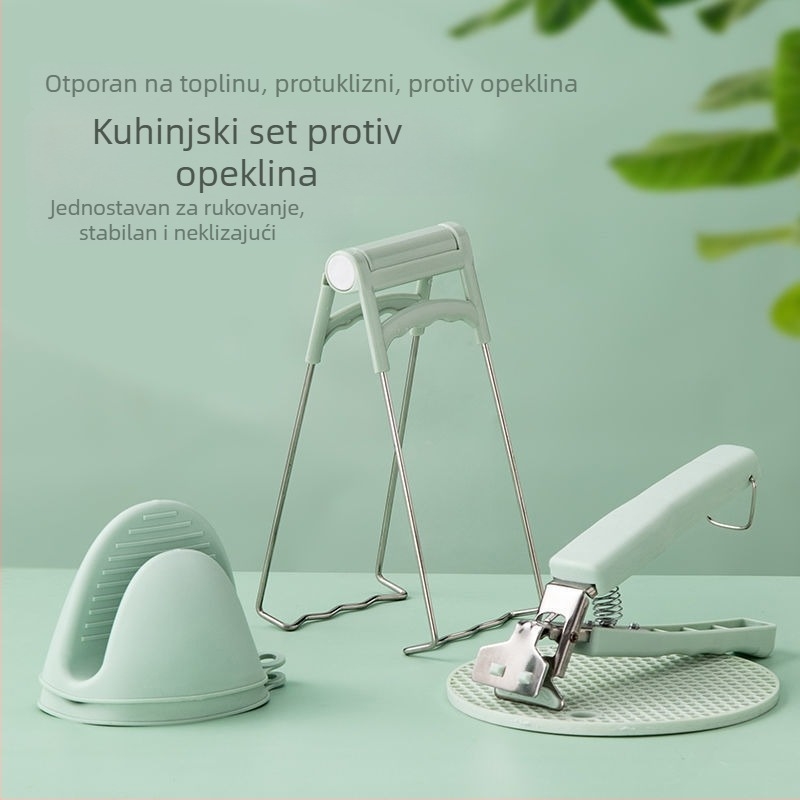Tročlani set klipova protiv opeklina i klizanja za podizanje zdjela i tanjura, s izoliranim držačem posuđa