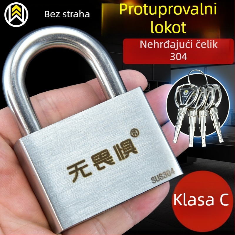 Katanac od nehrđajućeg čelika 304, Class C – otporan na kišu i koroziju, protiv krađe, za vanjska vrata, kuće i skladišta