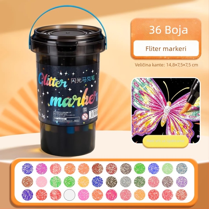 Sjajni akrilni marker s mekanim vrhom za crtanje u vrtiću i osnovnoj školi — fluorescentski marker s glitterom
