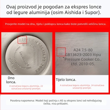 WBZ7 aluminijski tlak kuhalo brtveni prsten, set dijelova poklopca — silikonski prsten, kožni prsten, veličina 16–36 cm