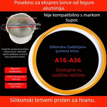 WBZ7 aluminijski tlak kuhalo brtveni prsten, set dijelova poklopca — silikonski prsten, kožni prsten, veličina 16–36 cm