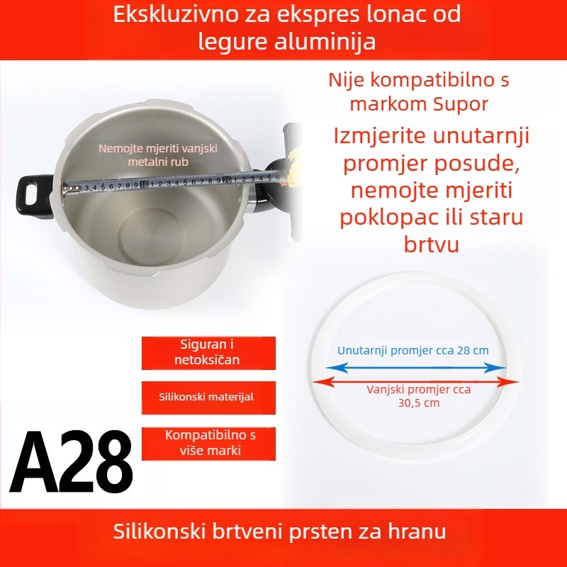 WBZ7 aluminijski tlak kuhalo brtveni prsten, set dijelova poklopca — silikonski prsten, kožni prsten, veličina 16–36 cm