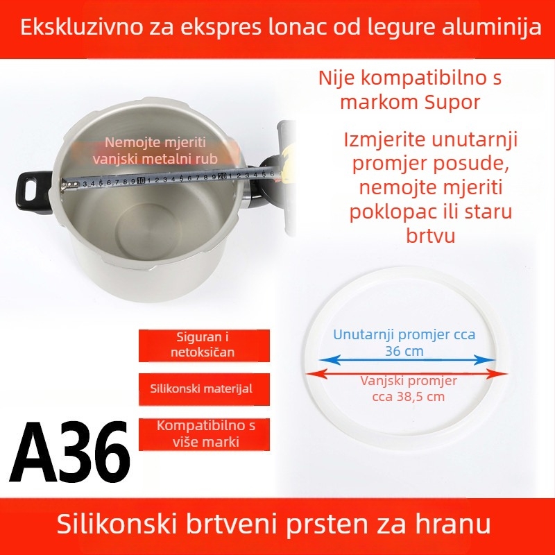 WBZ7 aluminijski tlak kuhalo brtveni prsten, set dijelova poklopca — silikonski prsten, kožni prsten, veličina 16–36 cm