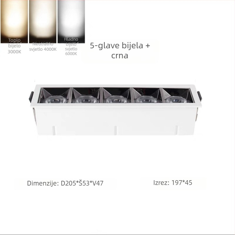 Ugrađeno LED linearno svjetlo s rešetkom i spotovima, cilindrični downlight visokog CRI-a za dnevni boravak i hodnik, anti-glare track rasvjeta i pranje zidova