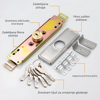 Brava za roletna vrata s univerzalnim srednjim otvorom i križnim donjim otvorom u starinskom stilu, C razred protivkrađe za trgovine